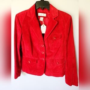 Preston & York Red Leather Button Blazer‎ Womens Size Small Casual Jacket